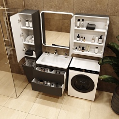 Style Line Тумба с раковиной Бергамо Мини 70 подвесная черная Люкс антискрейтч Plus – фотография-11